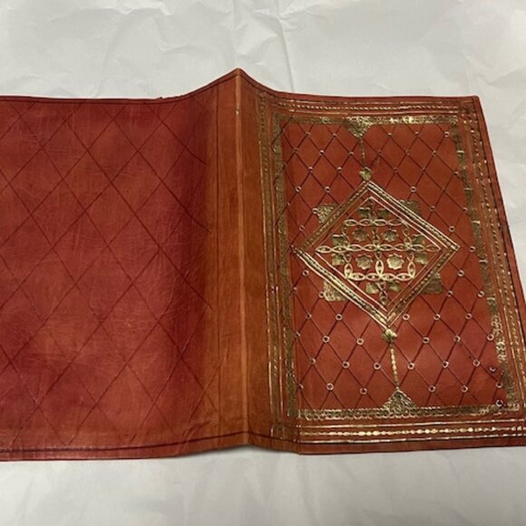 VTG Leather Book Notebook Cover Protector Gold Leaf Designs 7.25"x10" - Picture 2 of 16